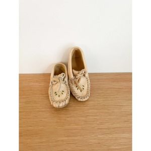 Vintage hand made beaded kids baby leather moccasins